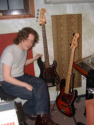 Mike with the Fender basses he used on the new album.